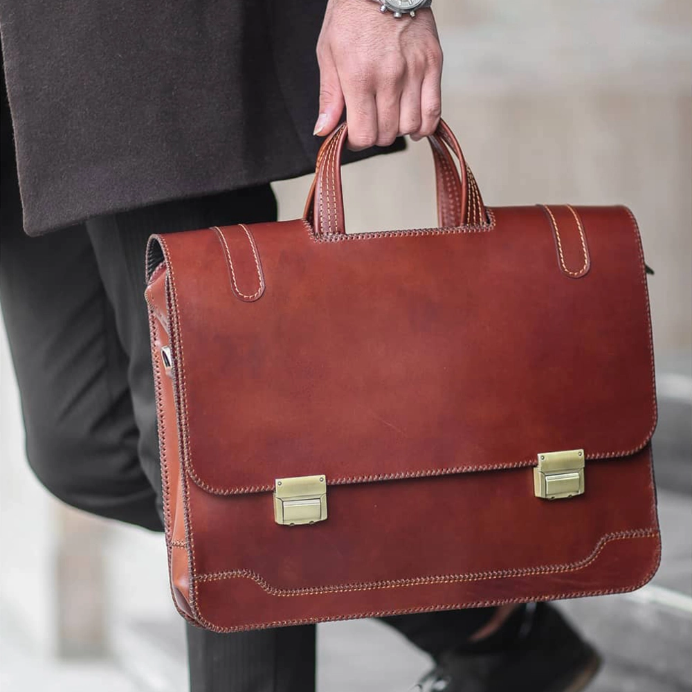 Vintage Men's Briefcase Genuine Leather Original Casual Handbag Man  Business Shoulder Bag Brown For 14 Inch Laptop Bag NUPUGOO