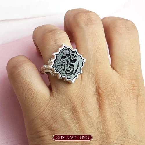 Exquisite Black Agate Ring Engraved 